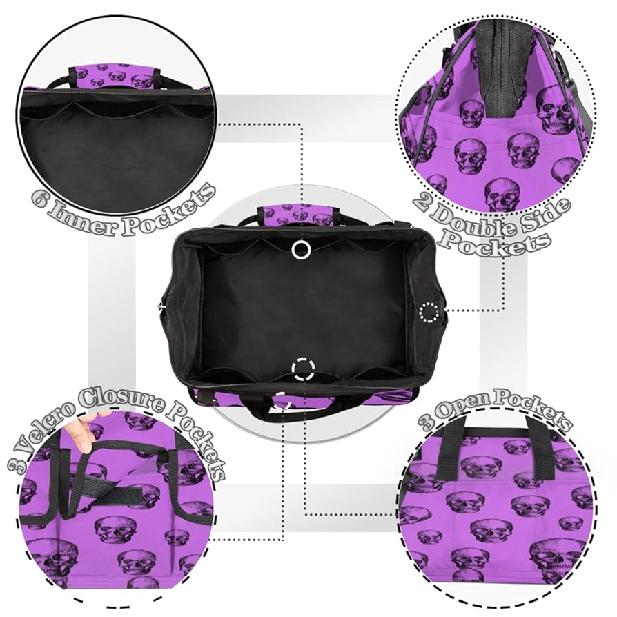 Skull Purple Tool Bag for Men Women Heavy Duty Multi-Pockets